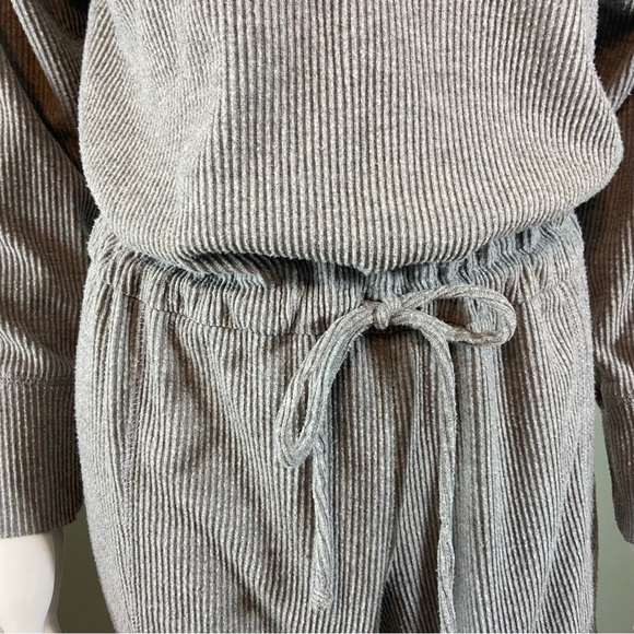 Chaser Love Rib Long Sleeve Double V Drawstring Jumpsuit in Heather Grey Medium - Picture 4 of 11